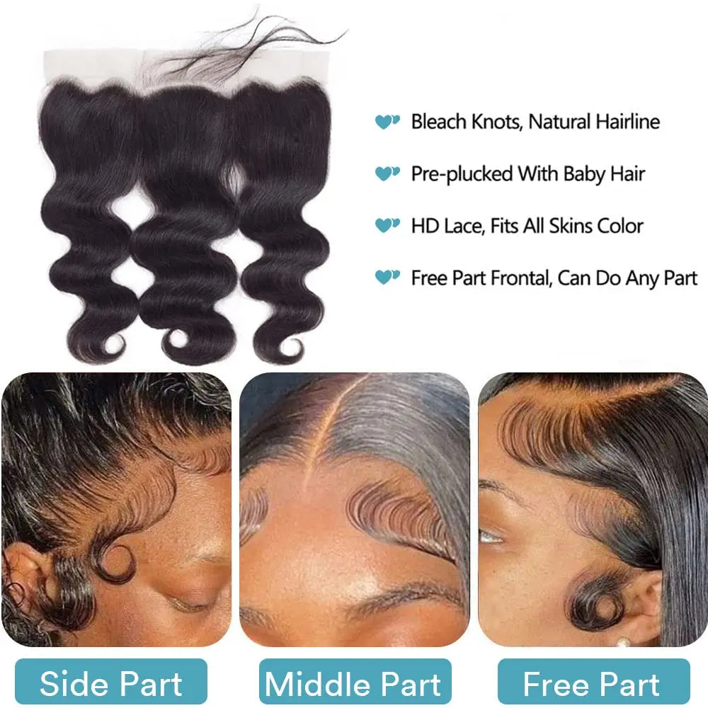 Body Wave 3 Bundles Human Hair With Frontal 13x4 Transparent Lace Frontal 100% Natural Human Hair Extensions Brazilian Real Hair