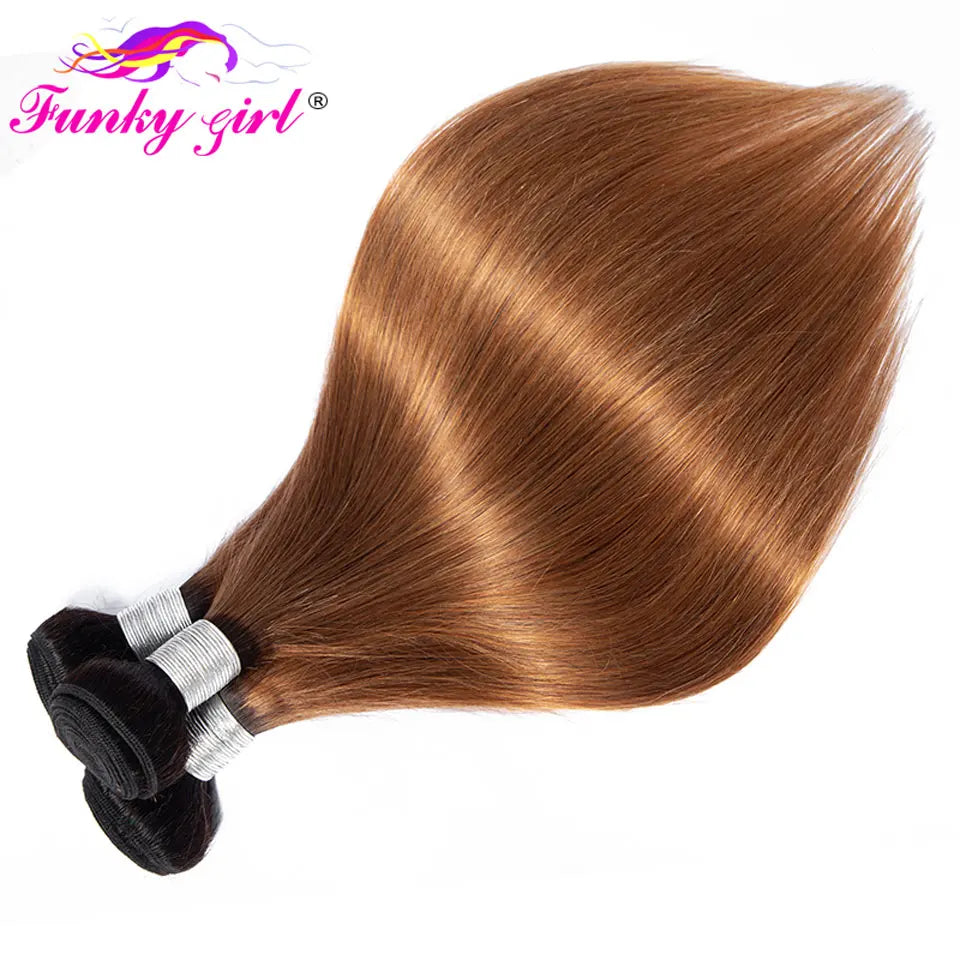 Straight Bundles Ombre Hair With Closure Brazilian Human Hair Weave Bundles Ombre Remy Closure With Bundles Medium Ratio 1B/30