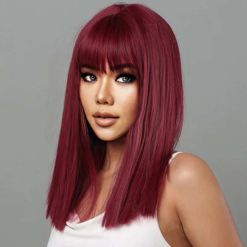 Straight Black Bob synthetic wig with straight bangs mid-length cosplay wig Ladies natural hair Daily high temperature silk wig