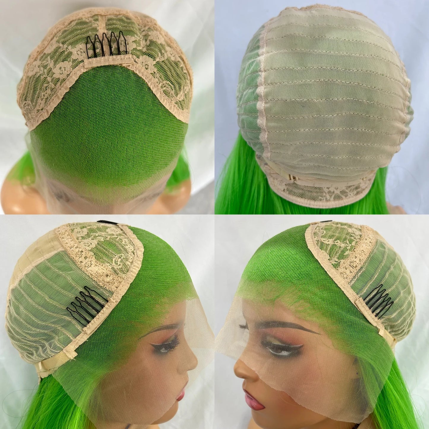 Long Silky Straight Synthetic Hair Free Part Glueless Pre Plucked Lime Green Colored 13X4 Lace Front Fiber Wigs for Women Party
