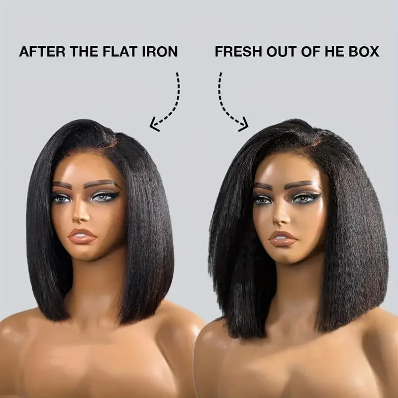 12A Glueless Wigs Malaysian Kinky Straight Lace Front Wigs Human Hair Pre Plucked 13X4 Yaki Straight Lace Frontal Wigs 180%