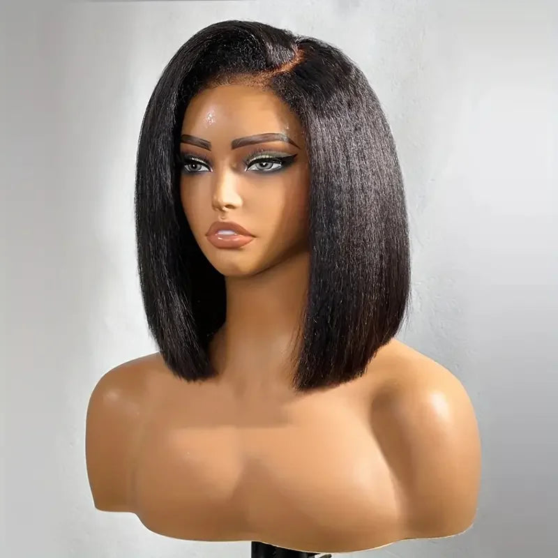 12A Glueless Wigs Malaysian Kinky Straight Lace Front Wigs Human Hair Pre Plucked 13X4 Yaki Straight Lace Frontal Wigs 180%