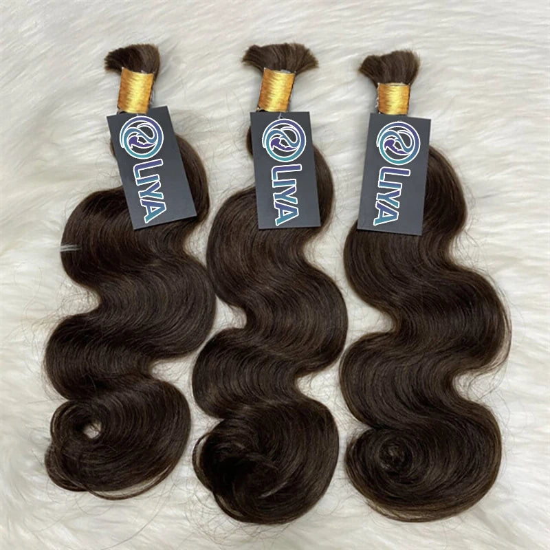 Body Wave Bulk Hair For Braiding Dark Brown #2 Hair Bundle Raw Indian Hair 100% Unprocessed Human Hair Extensions 100G Hair Bulk