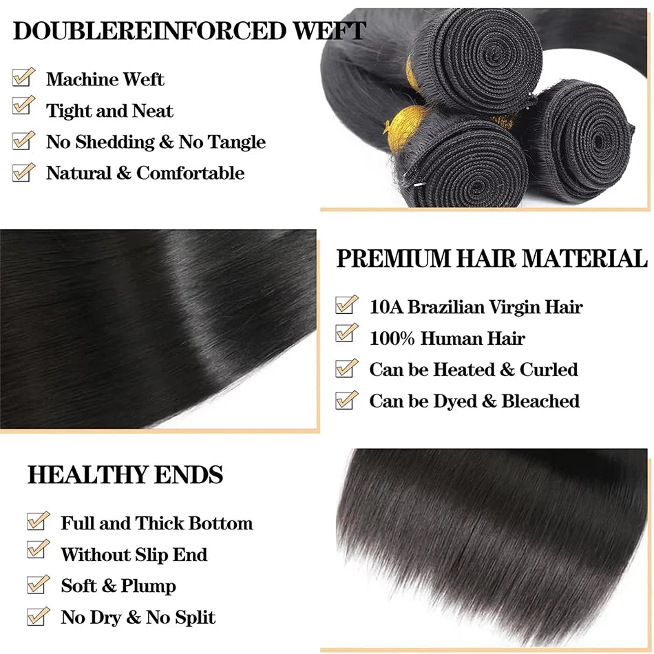 12A Peruvian Straight Bundles Bone Straight Human Hair Extensions 1/3/4 Bundles Deal Natural Color For Black Women Wholesale
