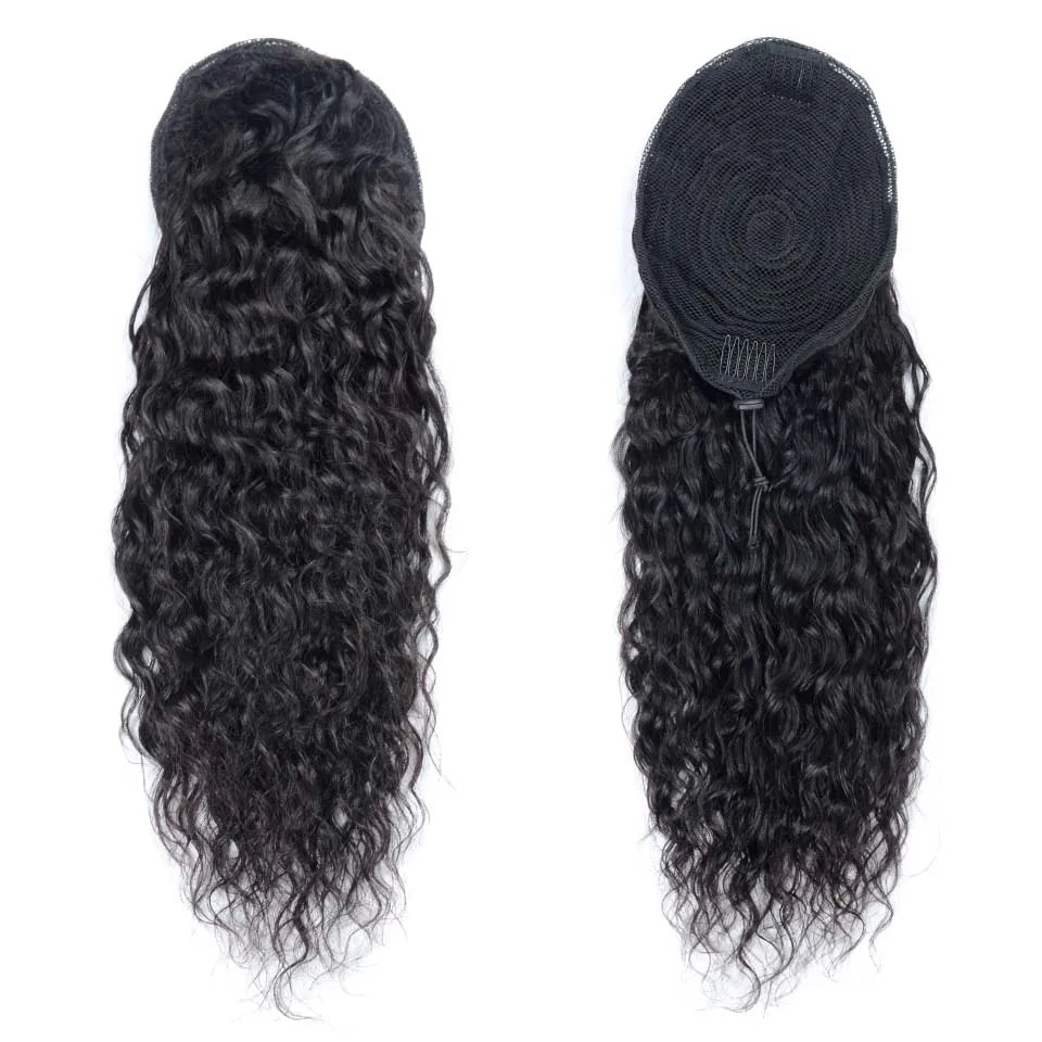 100-150g Water Wave Drawstring Ponytail Human Hair Extensions Brazilian Natural Hairpiece With Clip Ins Wavy Remy Pony Tail