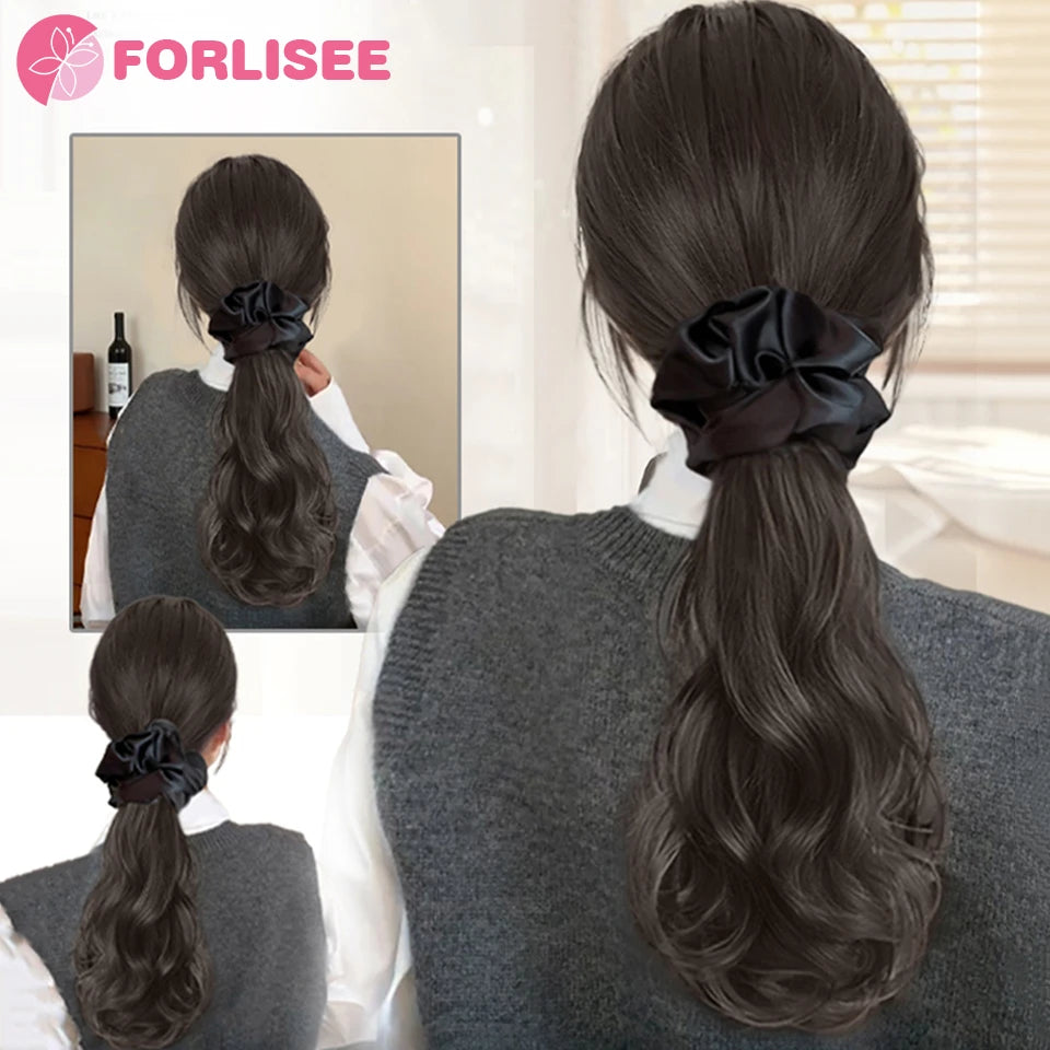 Black Hair Ring Claw Clip Synthetic Autumn And Winter Temperament Korean Style Layered Curly Ponytail Low Tie Natural Ponytail