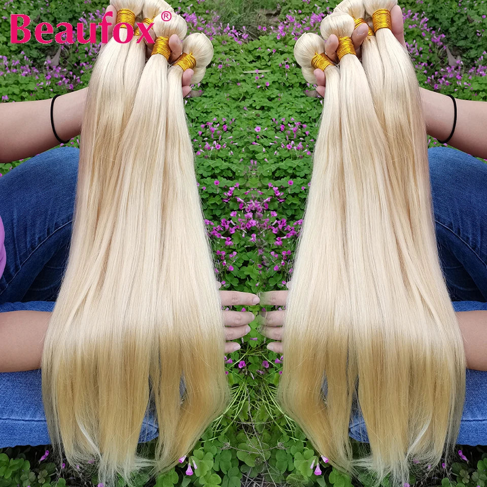 Beaufox 613 Blonde Straight Hair Bundles Brazilian Straight Human Hair Bundles Honey Blonde Human Hair Weave 1/3/4 Bundles 30"
