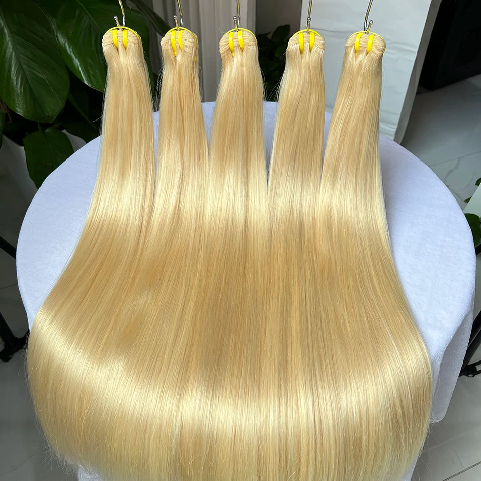 Double Drawn #613 Blonde Colored Bone Straight Human Hair Bundles 1/2/3/4 Pcs 100% Human Hair Weave Hair Extensions For Women