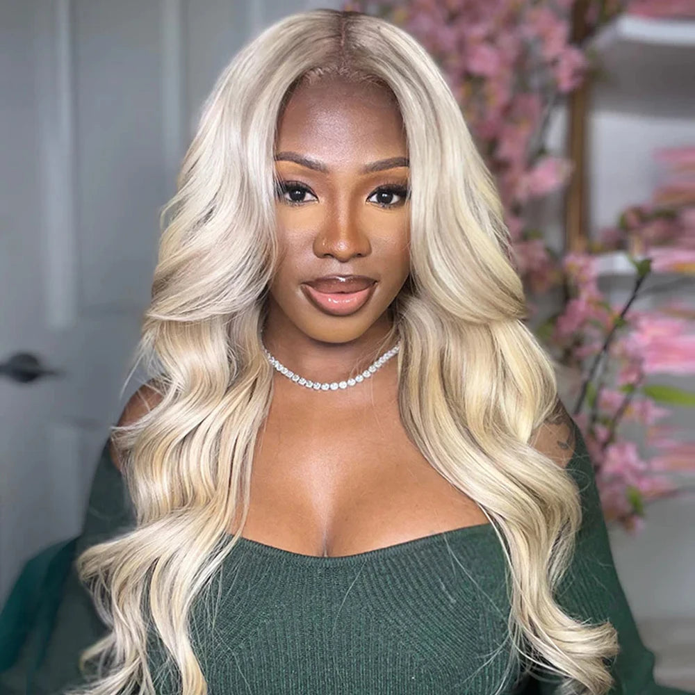 13X6 Honey Blonde Body Wave Lace Front Wig Pre Plucked Natural Hairline Synthetic Light Blonde Lace Front Wigs Glueless