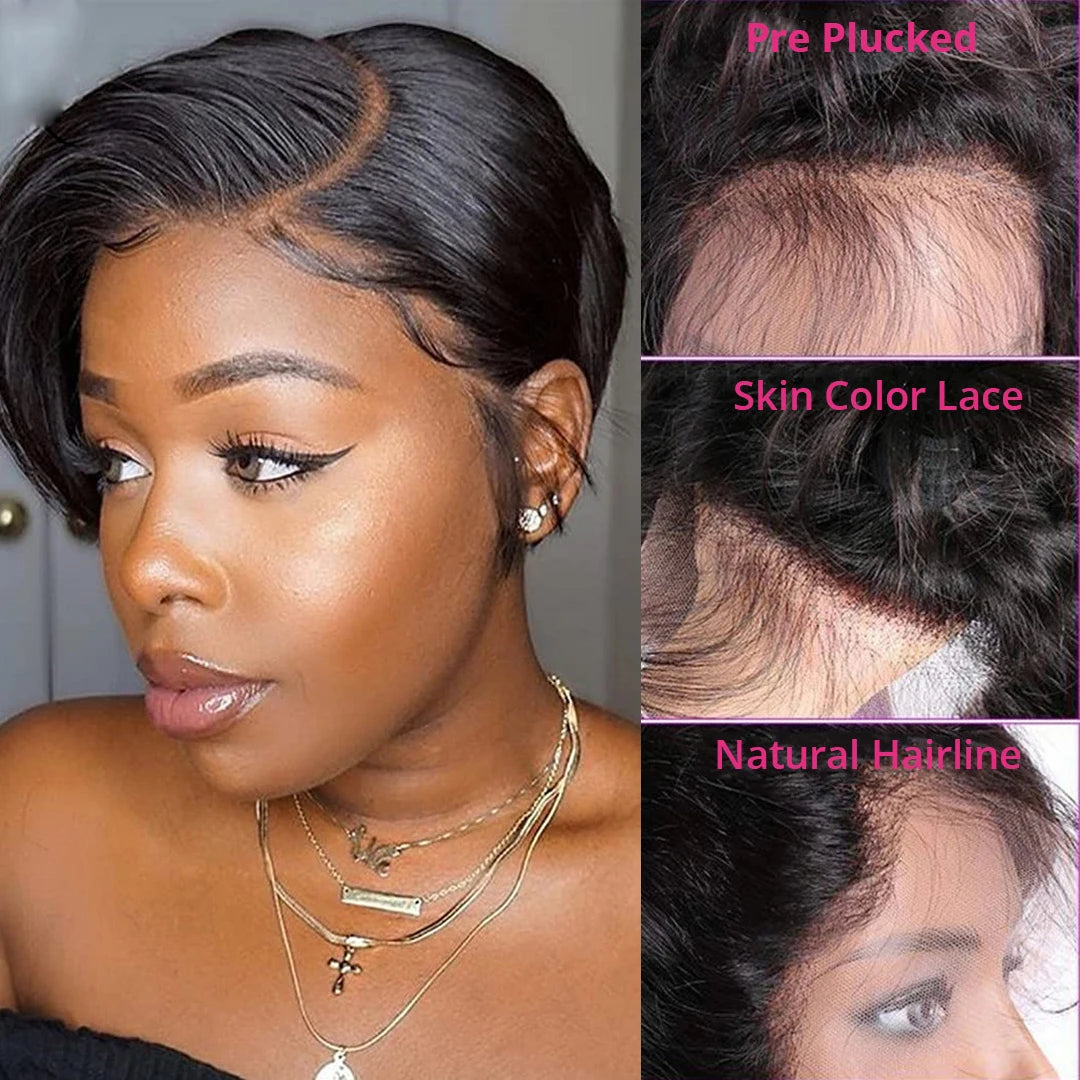 Pixie Cut Wigs Human Hair Wigs For Women straight Short Bob Wig Brazilian PrePlucked 13x4 Lace Frontal Human Hair Wig 180Density