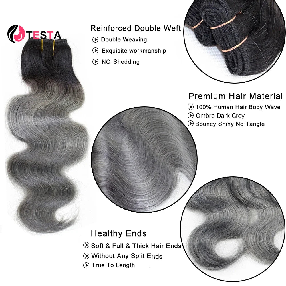 Remy Brazilian Human Hair Colored Dark Gray With Black Roots Body Wave Hair Extension Ombre Color Bundles