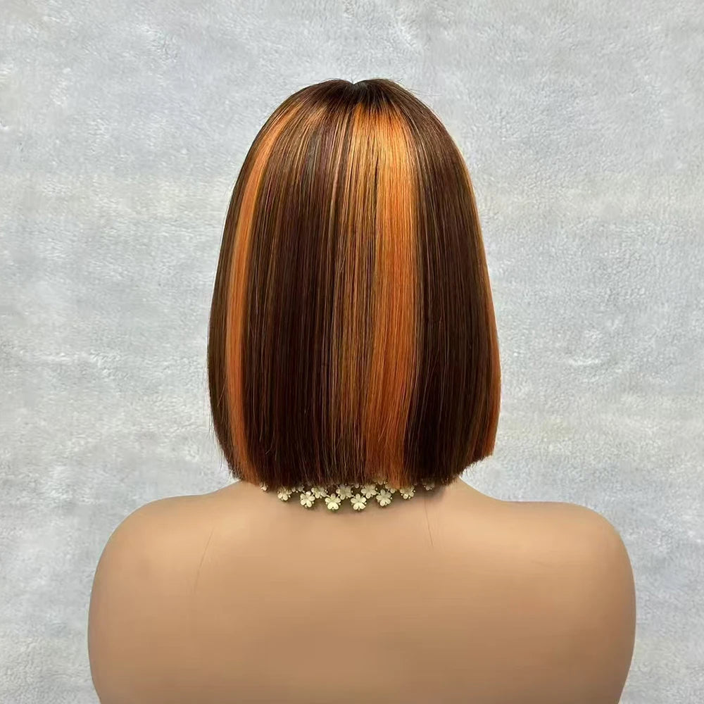 2x6 Lace Closure Bob Wigs Honey Brown Color Vietnam Raw Bone Straight Human Hair Short Bob Glueless Wigs for Women 180% Density