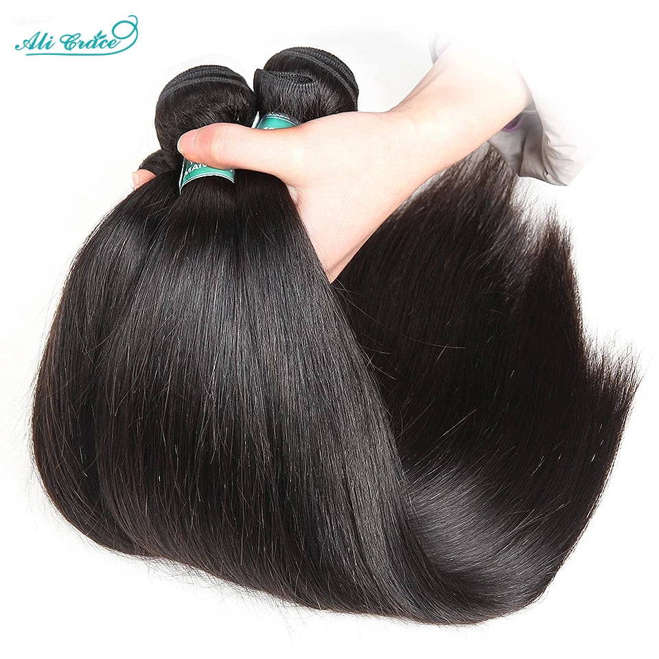 ALI GRACE Hair Straight Human Hair Bundles 1/3/4 Pcs Brazilian Straight Hair Bundles 28 30 32 Inch Remy Hair Weave Natural Color