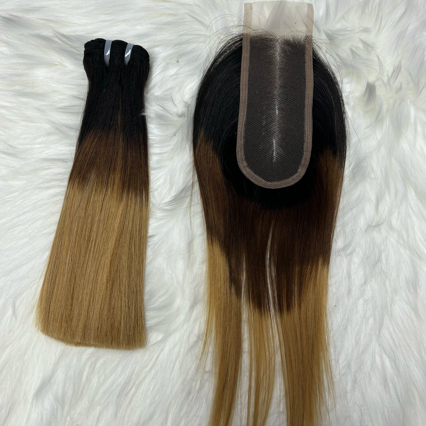 2X6 Lace Frontal Colored Vietnamese Human Hair Bundles and Closure Double Drawn Ombre Color Remy Human Hair Extensions
