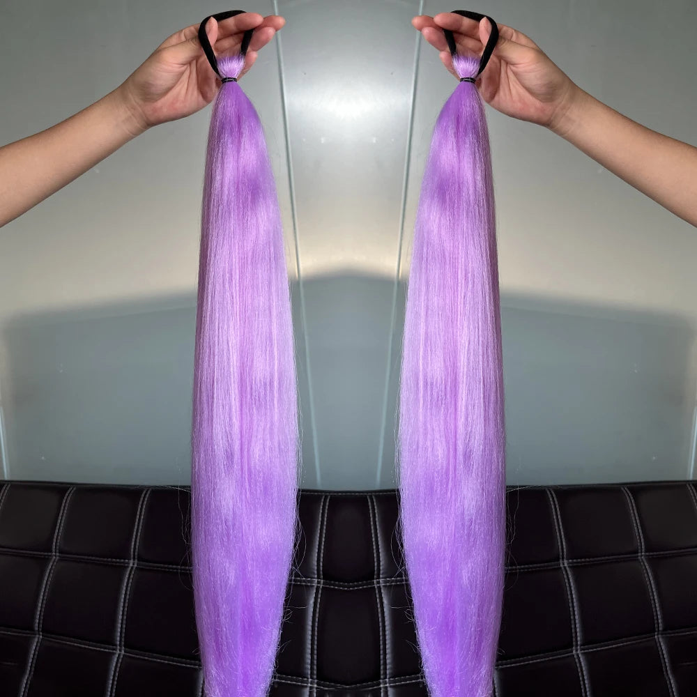 Synthetic 2Pcs Straight Ponytail With Elastic Hair Tie Colorful Braiding Ponytail Hair Extensions Hair Accessories For Women