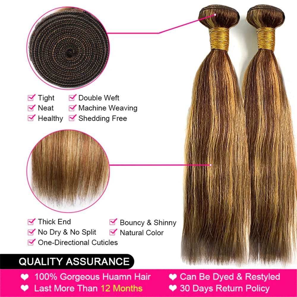 12A Highlight Bundles Straight Human Hair Bundles P4/27 Colored Ombre Honey Blonde Bundles Brazilian Hair Extensions Hair Weaves