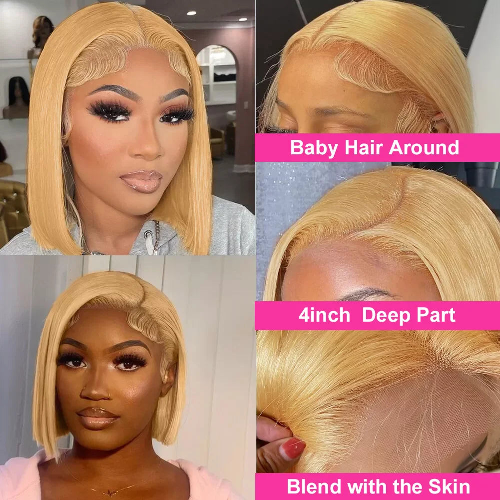 27# Honey Blonde Lace Frontal Wigs 13x4 Lace Front 100% Human Hair Wigs Bone Straight Bob Brazilian Wigs 200 Density on Sale