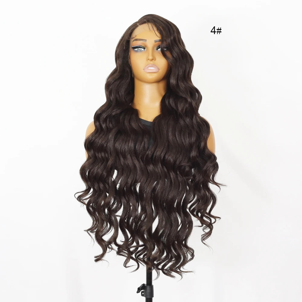 Ombre Highlight Wave Wig for Women Synthetic T-Part Lace Frontal Red Lace 13x5 Black Cosplay Daily Use Hair