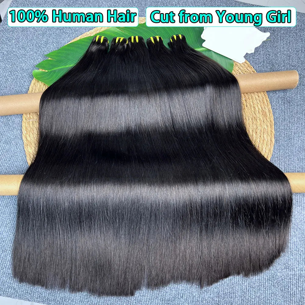 Bone Straight Human Hair Bundles 12A Grade 100% Unprocessed Raw Vietnamese Virgin Weft Hair Extensions #1B Natural Black