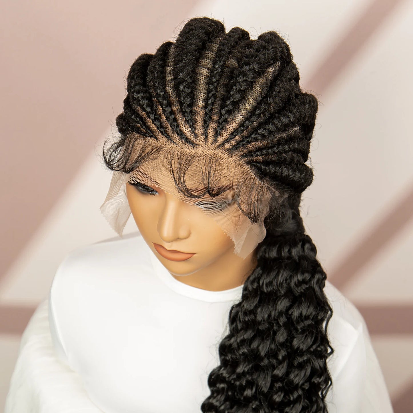 African Black Women Braided Wigs Double Lace Cornrow Braided Wig with Baby Hair Full Lace Frontal 30 Inch Natural Braiding Hair