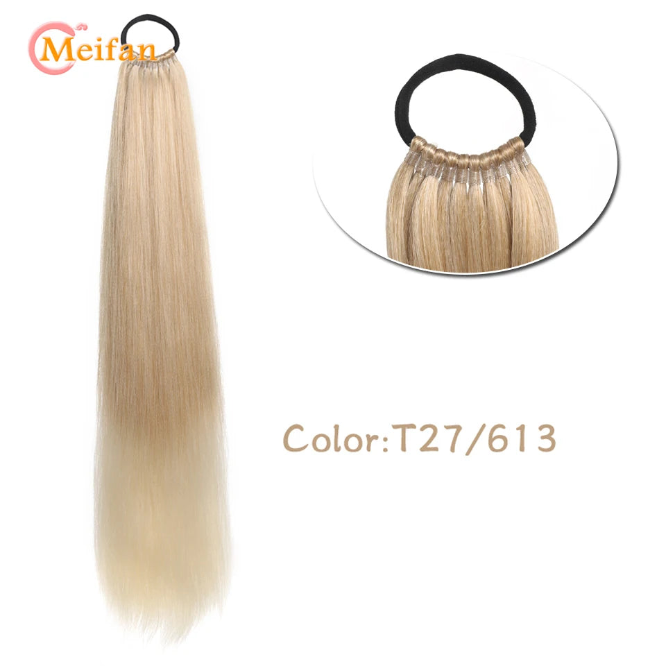 MEIFAN 18-32Inch Long Straight Ponytail Extension with Elastic Tie Natural Soft Fake Pony Tail Synthetic DIY Ponytail Hairpiece