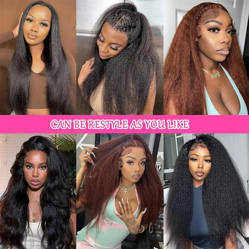 Kinky Straight Human Hair Wig 13X4 Kinky Straight Wig Human Hair PrePlucked With Baby Hair Yaki Straight Lace Front Wigs