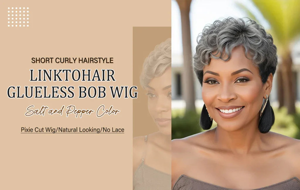 Salt And Pepper Bob HD 5X5 Glueless Human Hair Wigs Ready To Go Half Black Of Back Edgy Pixie Cut Wig With Natural Wave Bang