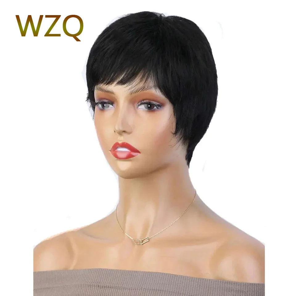 Glueless Short Pixie Cut Wig Human Hair Ready to Wear Brazilian Human Hair Wigs For Women Black Natural Color Full Machine Wigs