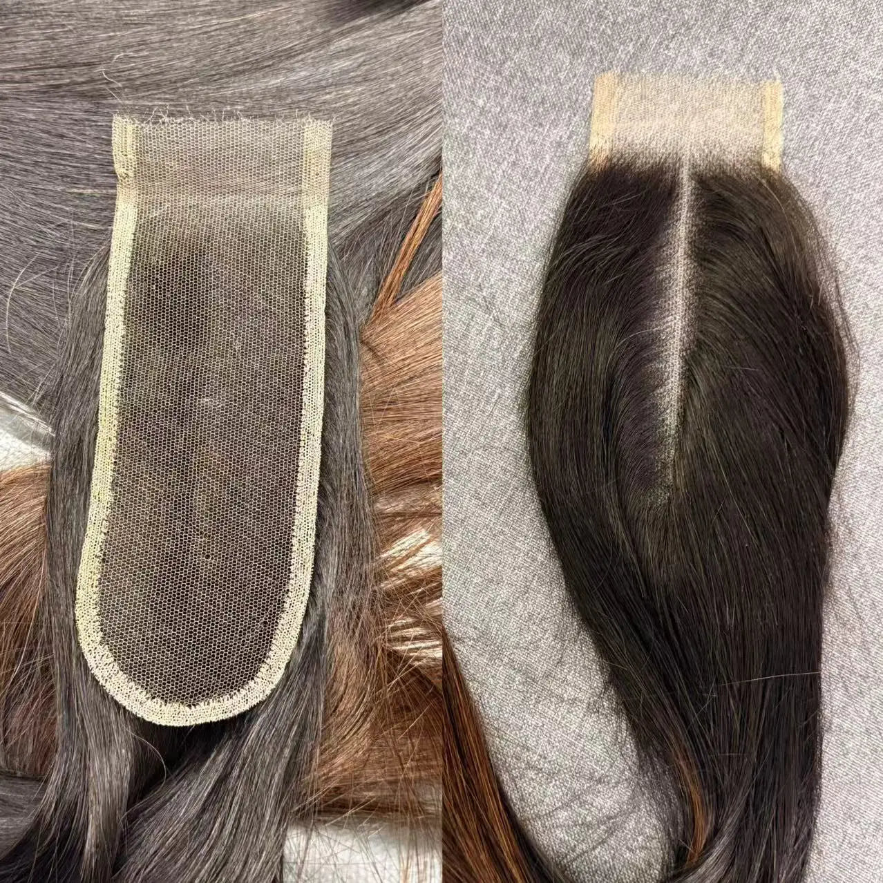 Nabi Natural Vietnamese Human Hair Bundles With 2X6 HD Lace Closure Middle Part 16A Bone Straight for Weaving Wigs
