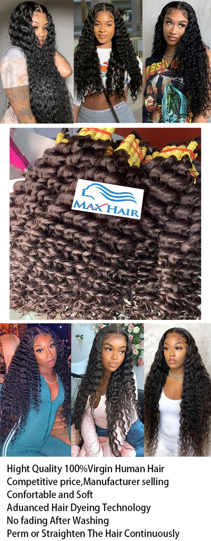 12A Raw Bulk Human Hair Deep Wave For Braiding Deep Wave Burmese Curly No Weft Brazilian Remy Hair Extensions Bundles 100 Grams