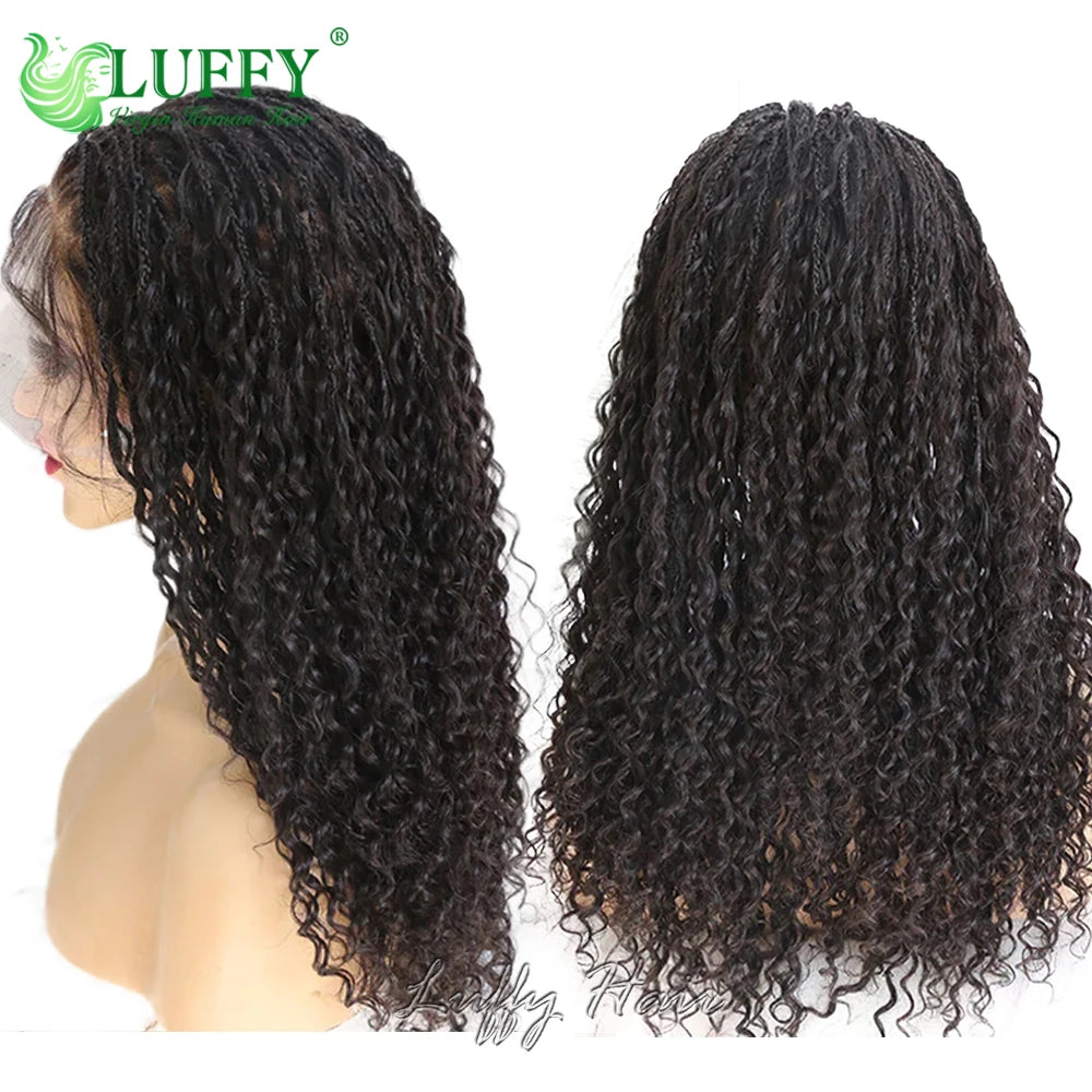 Braided Wigs 100% Human Hair Full Lace Wigs Knotless Boho Box Braids 300 Density Wig Curly Human Hair Pre Plucked with Baby Hair