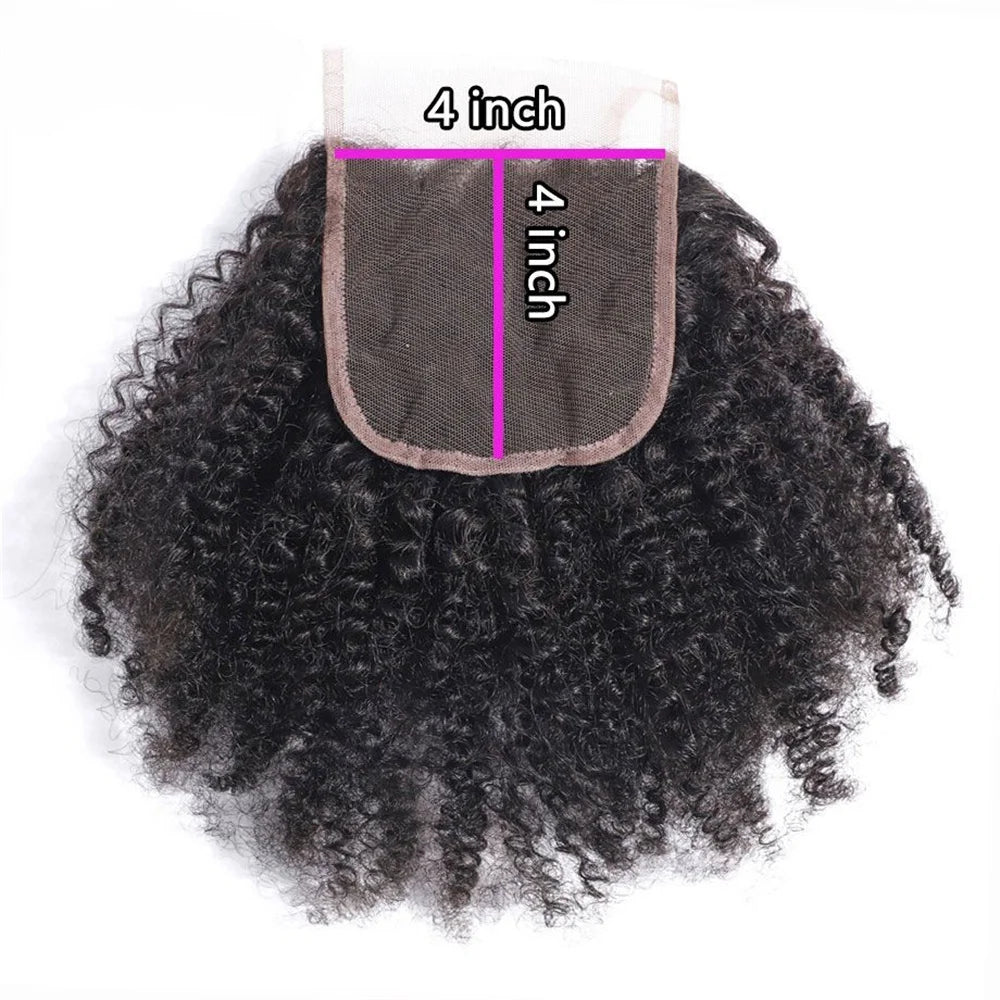 Bouncy Curly Human Hair Bundles With Closure 4x4 Closure Mongolian Afro Kinky Curly Human Hair Extensions With Closure Wholesale