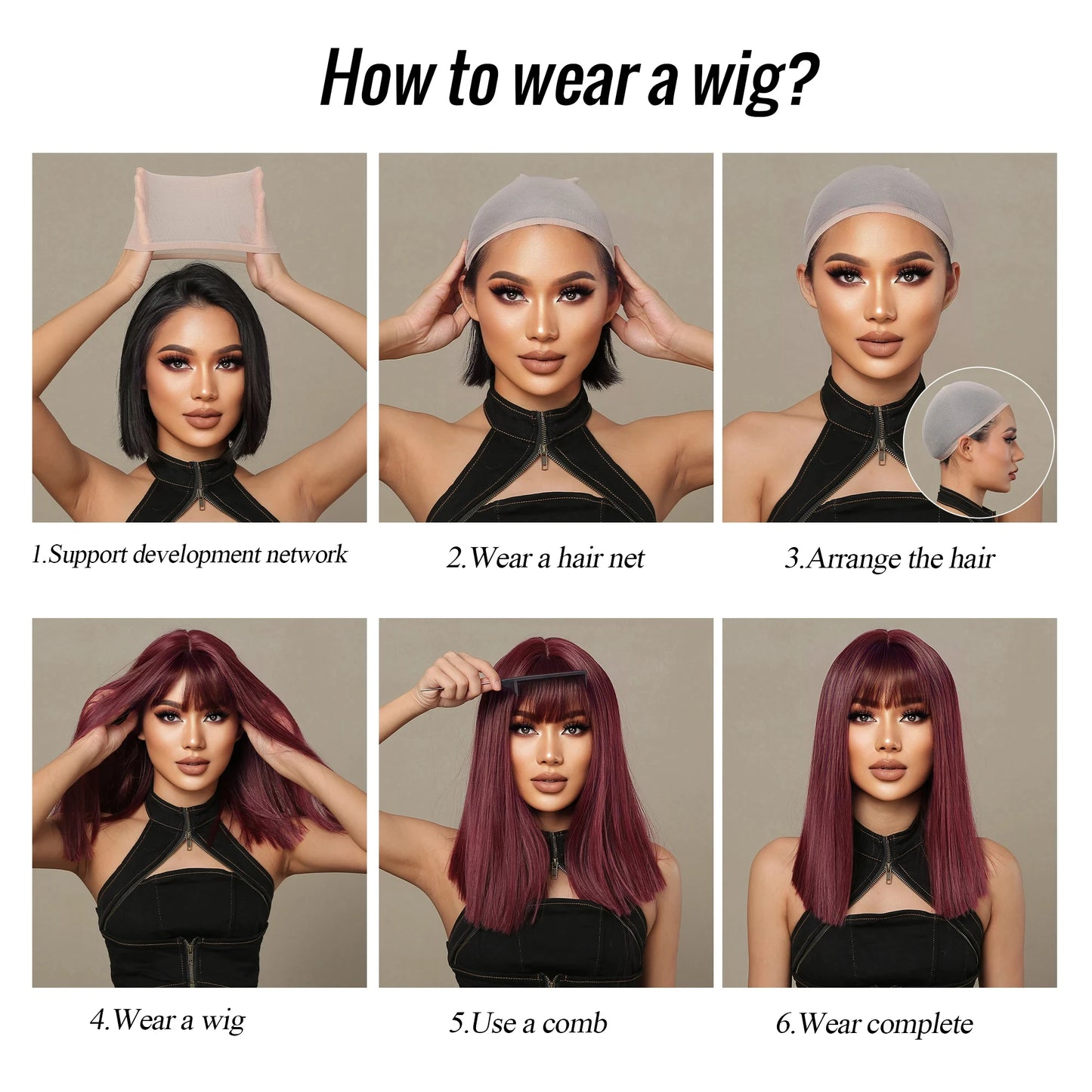 Straight Black Bob synthetic wig with straight bangs mid-length cosplay wig Ladies natural hair Daily high temperature silk wig