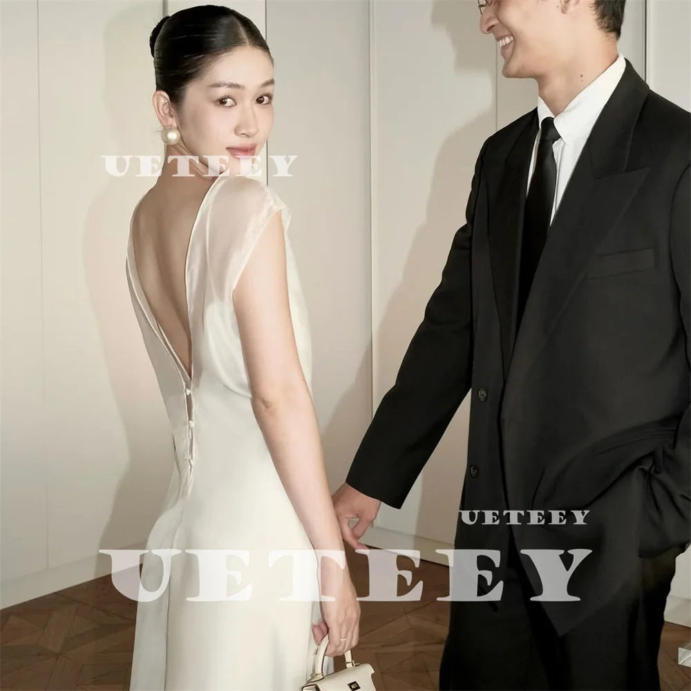 UETEEY Customized Korea Simple Elegant Satin And Tulle Mermaid Wedding Dress For Women Open Back Court Train Bridal Gown