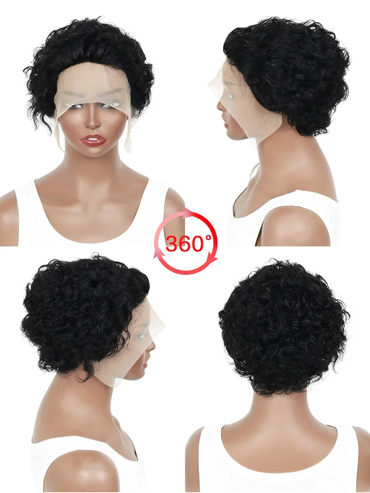 Short Curly Pixie Cut Lace Front Wigs 6 inch 13X1 Human Hair HD Lace Front Wigs Plucked for Black Women 6 Inch Natural Black