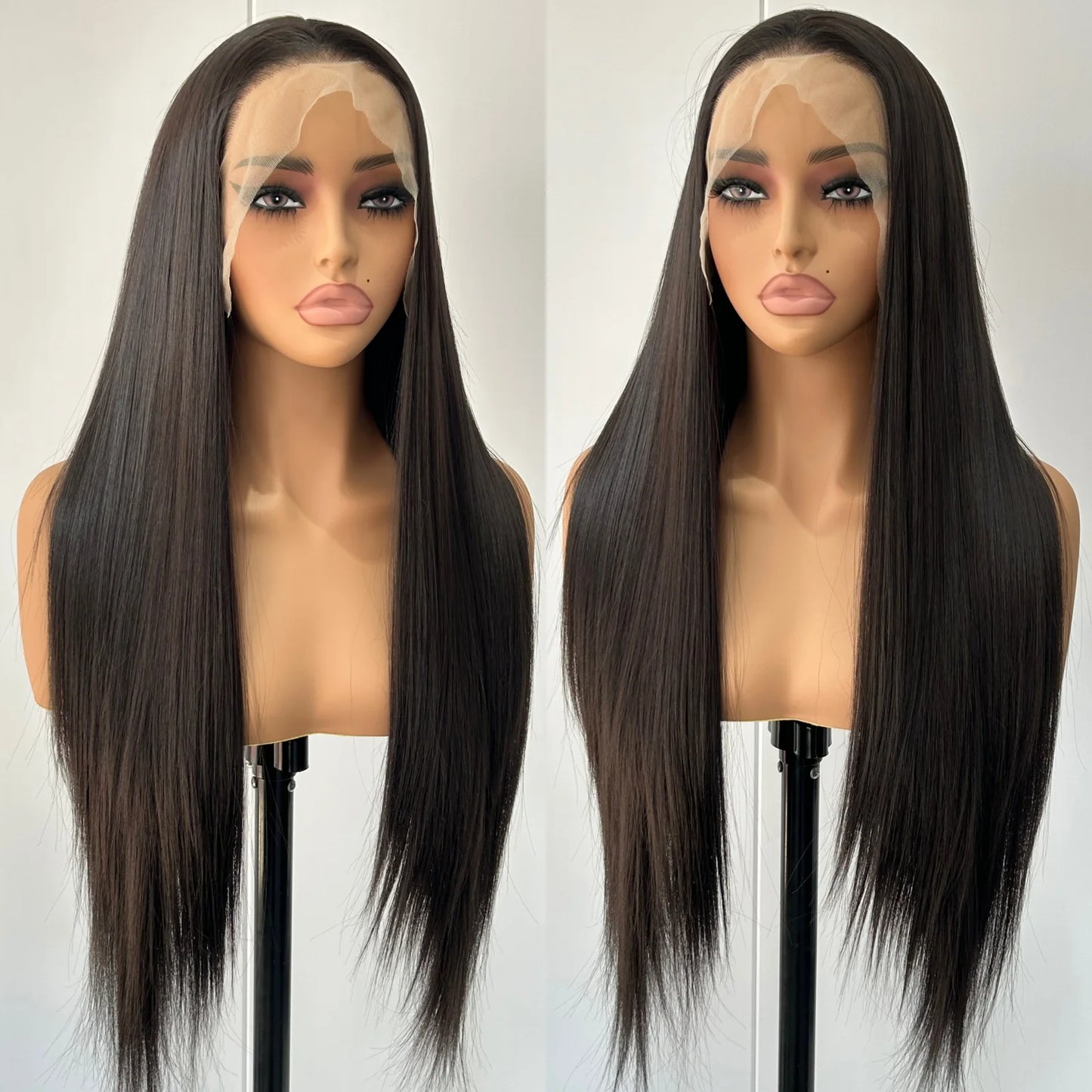Dark Brown Long Silky Straight Synthetic Free Part Chocolate Brown Brunette Natural Heat Resistant Fiber Wigs for Women Daily