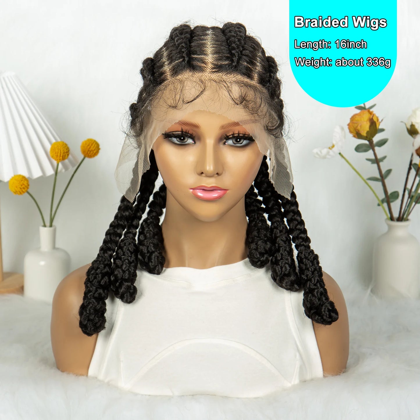 KIMA Cornrow Box Braided Wig Synthetic Full Lace Wigs for Africa Women Men Braids Wig with Baby Hair