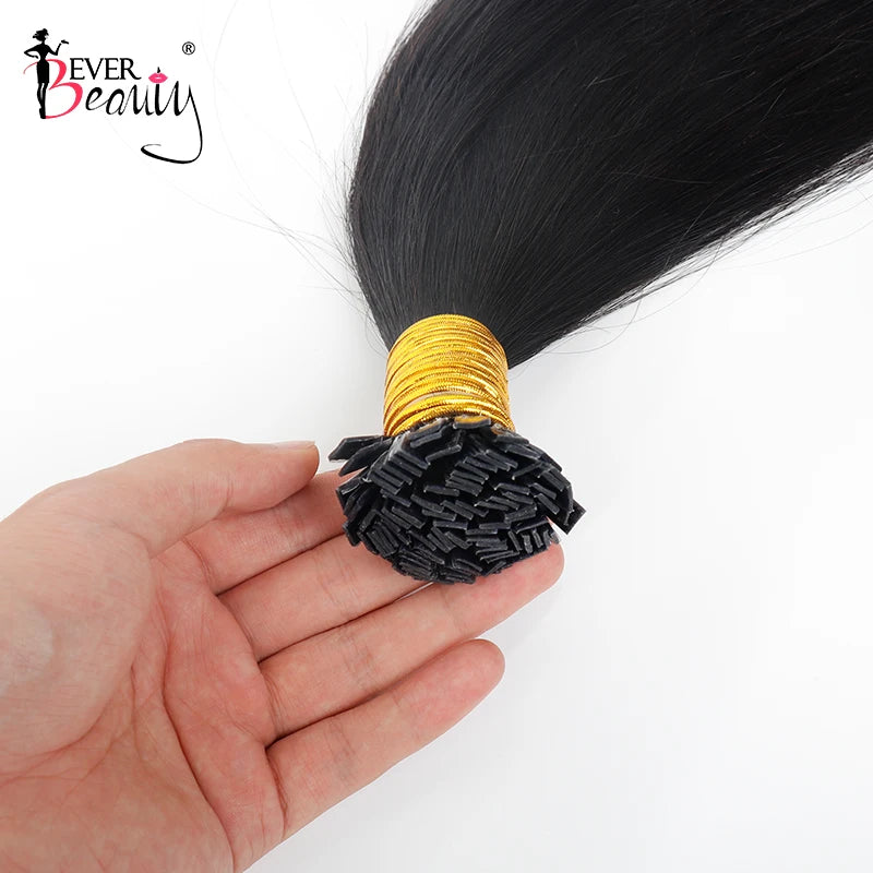 Straight K Tip Fusion Hair Extension Human Hair Hair Bundle Keratin Flat Tip Hair Extensions Microlinks Black Women EverBeauty