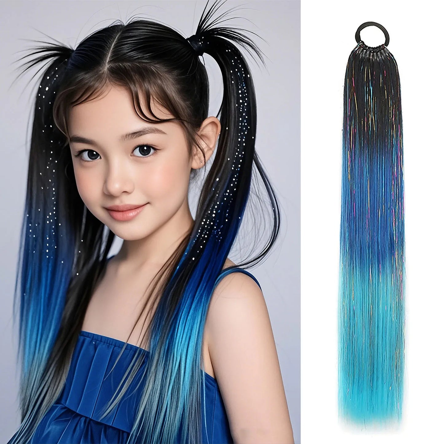 Purple Red Pink Tinsel Ponytail Extension with Elastic Hair Tie Synthetic Braiding Hair For Kids Girls Crazy Hair Day Brave Hair