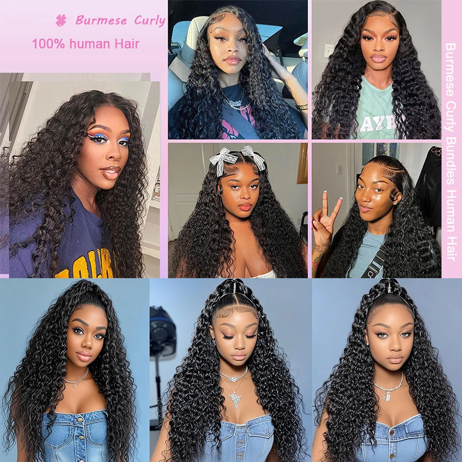 Burmese Curly Bundles Human Hair 100% Unprocessed Virgin Hair Bundles Deals 14A Raw Burmese Curly Human Hair Extensions on Sale