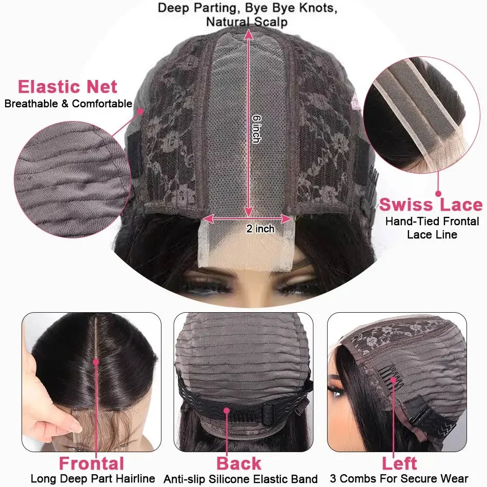 2x6 Vietnam Raw Bone Straight Bob Wig Human Hair 2x6 Lace Closure Bob Wigs T1B-99J Color Short Bob Glueless Wigs for Black Women