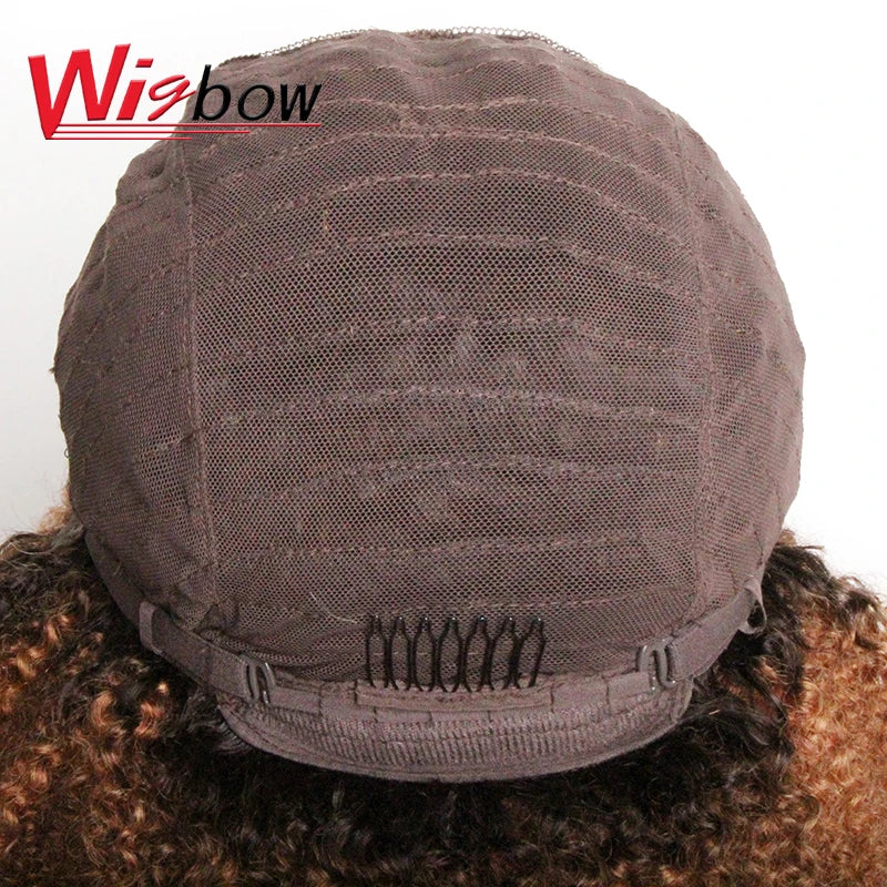 Ombre Human Hair 4x4 Closure Wig For Women Brazilian Hair Short Human Curly Wigs Mid Part Lace Wigs With Pre-Plucked T1B/27/30