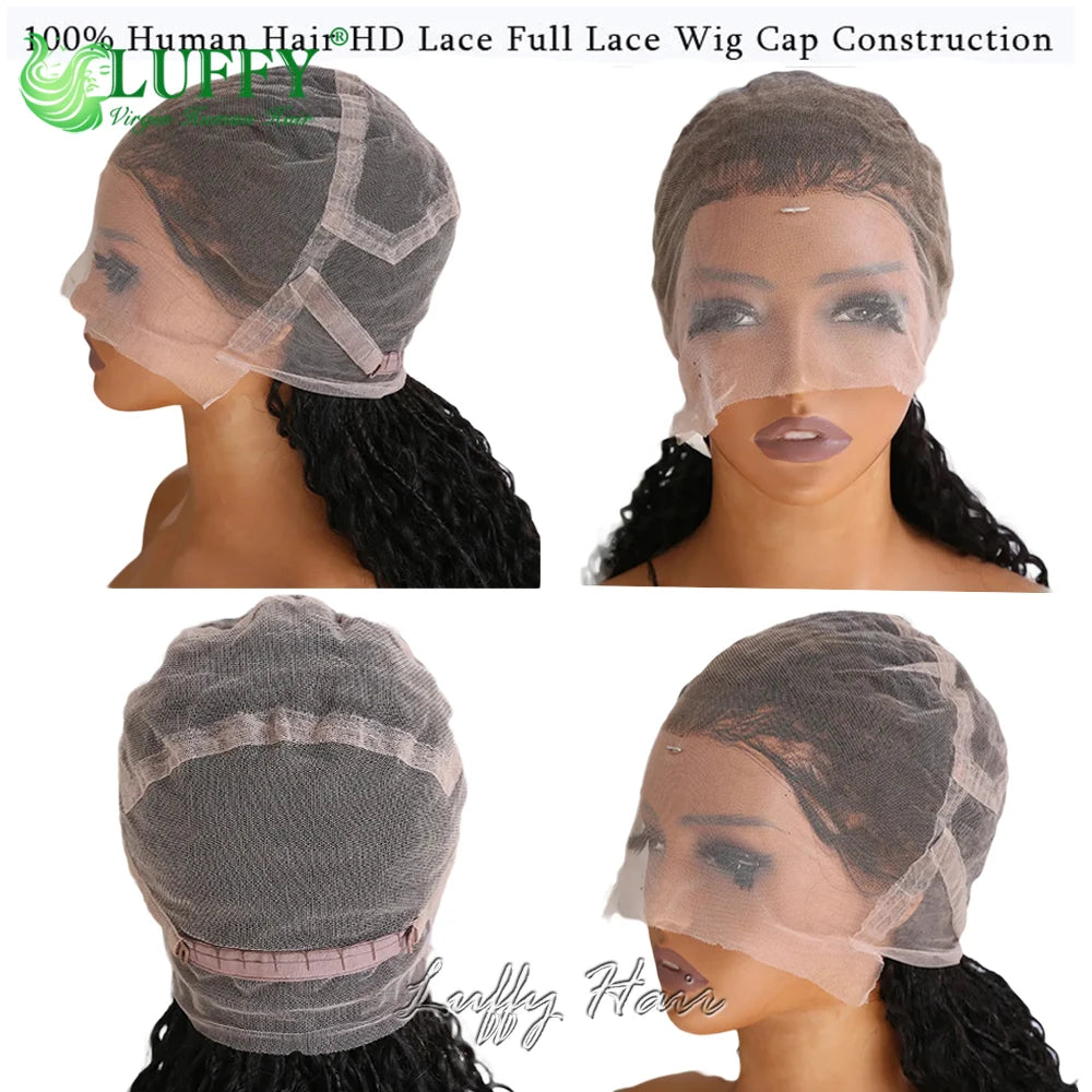 Braided Wigs 100% Human Hair Full Lace Wigs Knotless Boho Box Braids 300 Density Wig Curly Human Hair Pre Plucked with Baby Hair