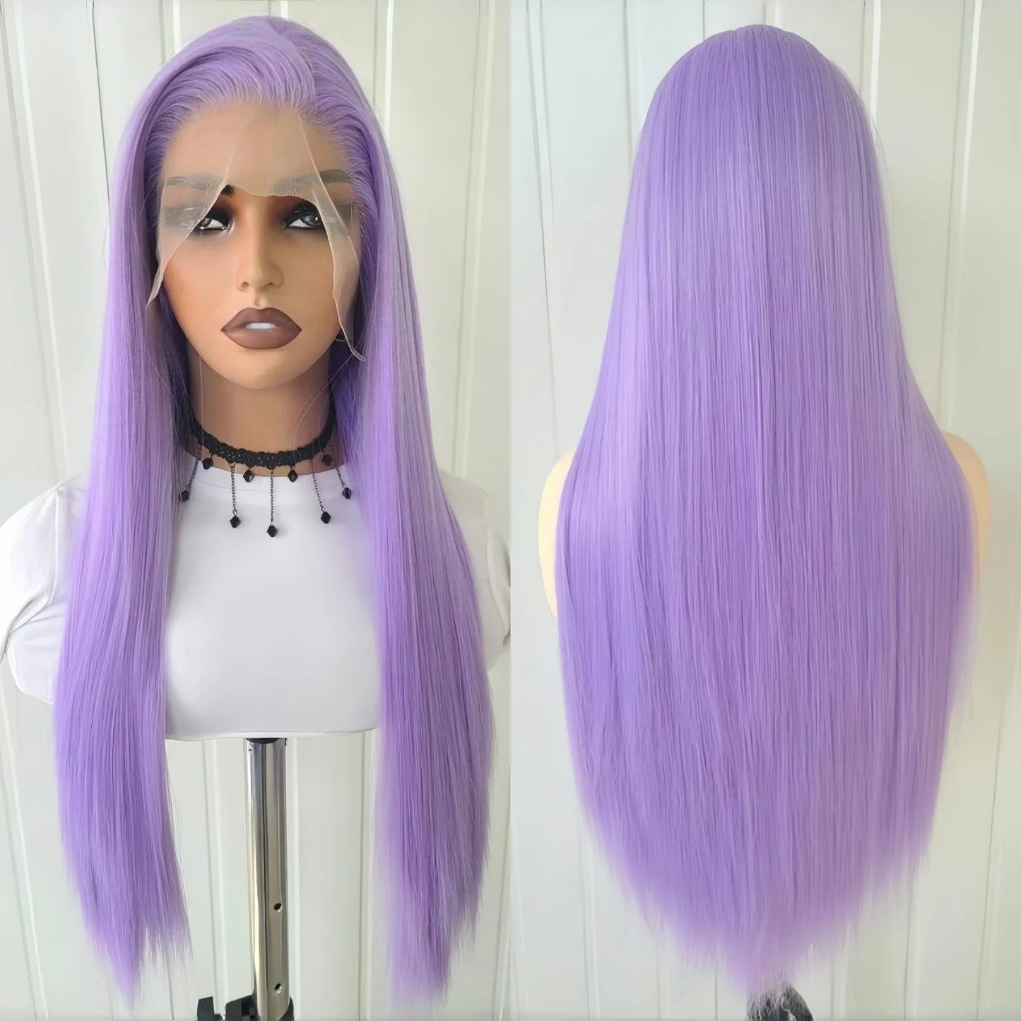 Purple Long Silky Straight Wig for Women Synthetic Free Part Lavender Colored Heat Resistant Fiber Hair Cosplay Daily Party