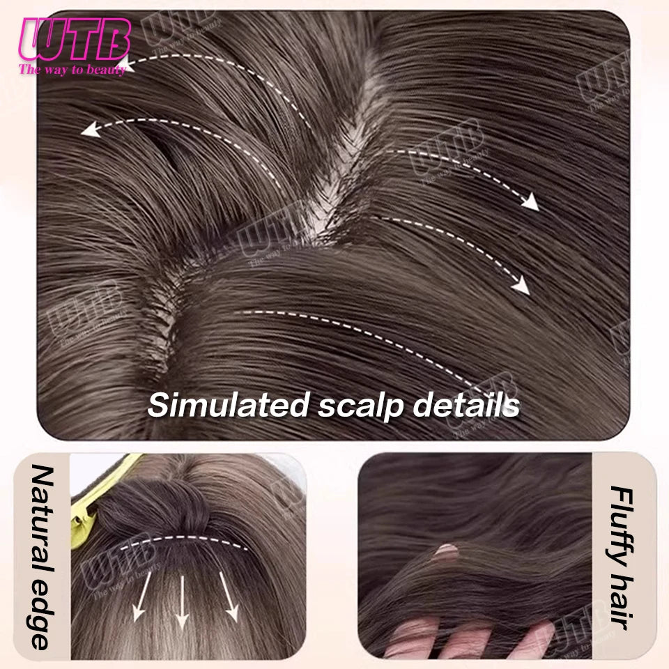 60cm Synthetic Middle Part Topper Hairpiece with Bangs Clip-In Bangs Extension Natural Invisible Clourse Hairpiece for Women