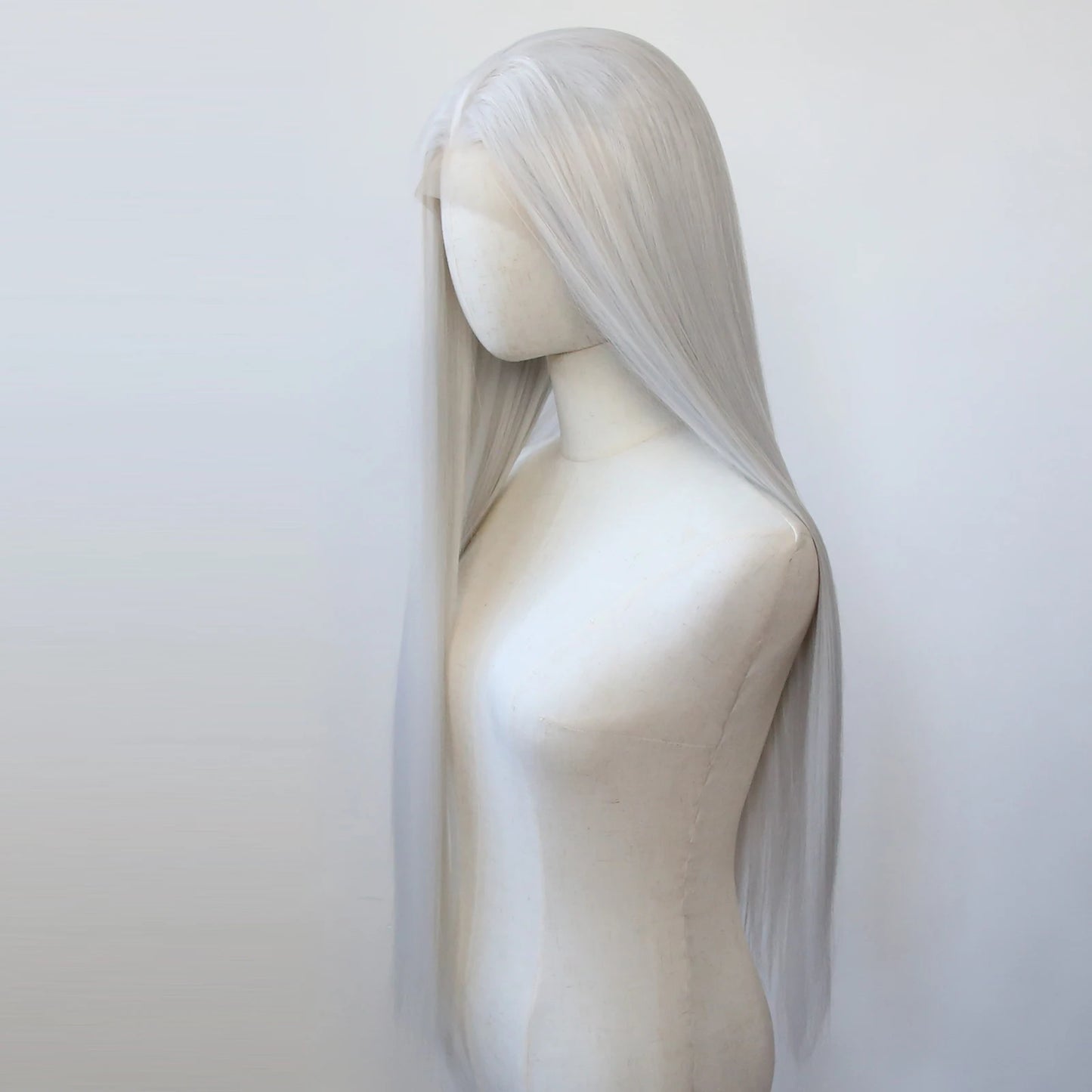Silver Synthetic Lace Front Wig Long Straight Silver Lace Front Synthetic Wig Pre Plucked Heat Resistant Hair Daily Wear Cosplay