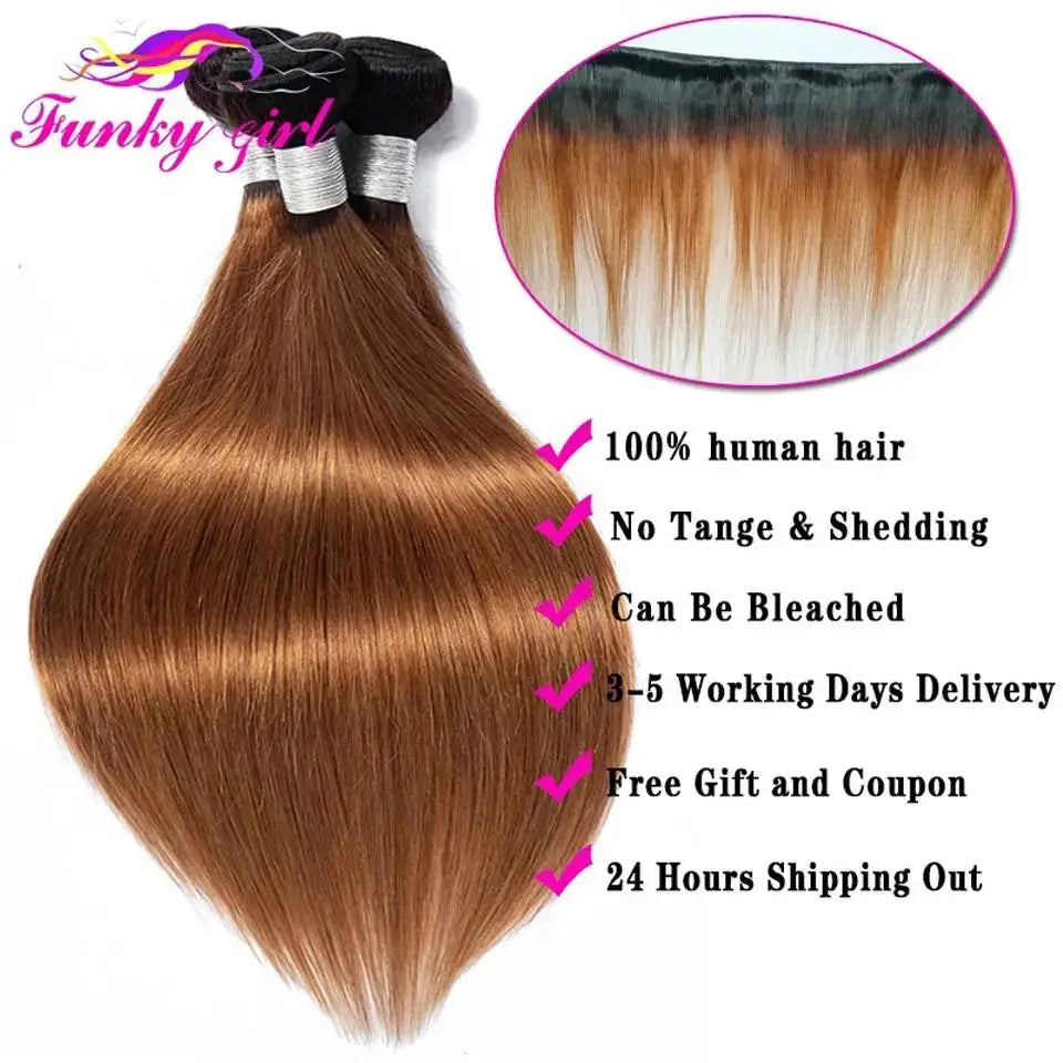 Human Hair Bundles Ombre Colored Bundles 10A Grade Bone Straight 100% Brazilian Human Hair 1/3/4 Pcs 32inches Hair Extensions