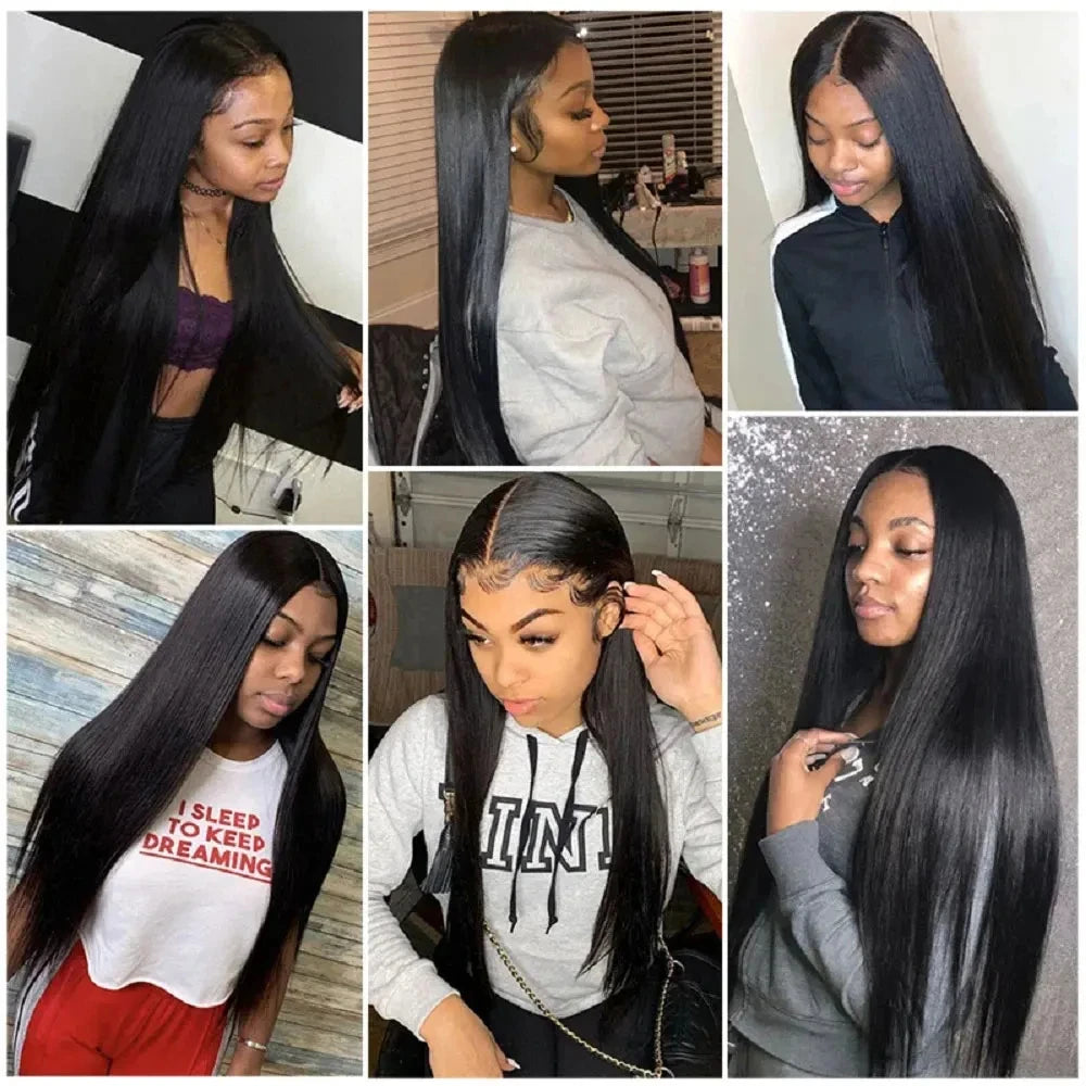 Straight Bundles With Closure Human Hair 10-30 Inch 100% Brazilian Extensions Natural Black Raw Hair With Hd Glueless Closure