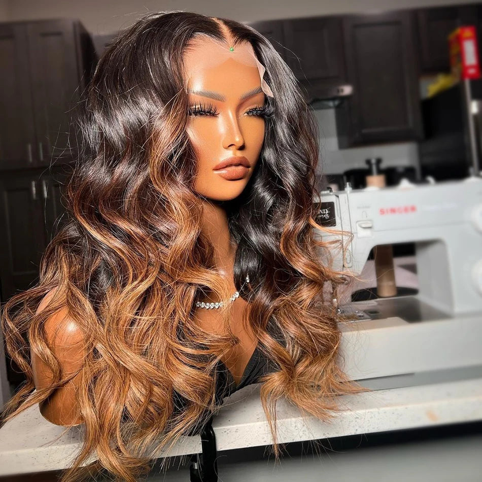 Clearance Sale Cheap Wig Ombre 30 Brown Colored Body Wave Lace Wig Human Hair T Part Lace Wig Human Hair for Women Big Discount