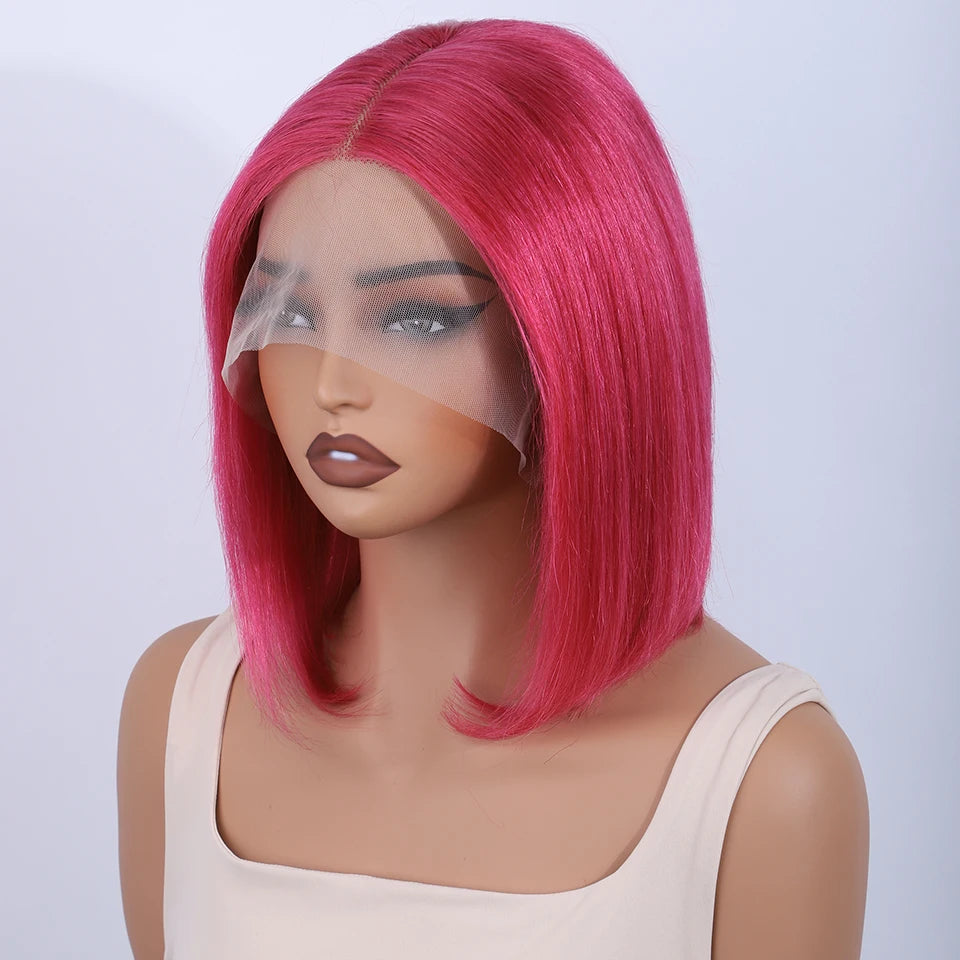 Rebecca Short Brown Color Bob Wig Peruvian Straight Lace Front Human Hair Wigs For Women 33 Reddish Brown 13*6*1 T Lace Part Wig